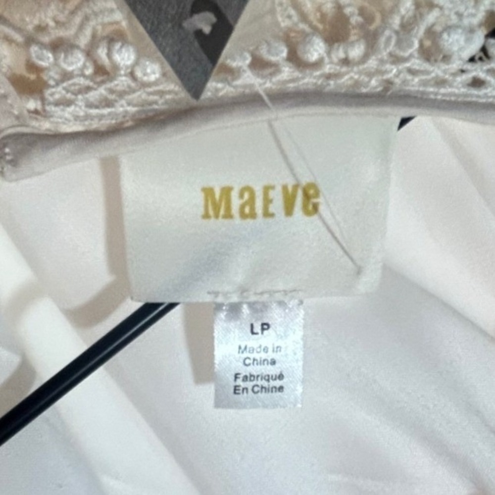 Maeve Crochet Cream Lace Shift Dress Ivory Boho Cap Sleeve Mini Sz Large Petite - Picture 8 of 10